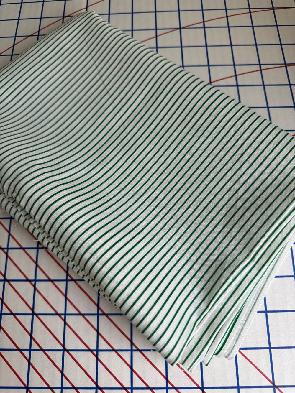 Vintage Green White Pinstripe Shirting Fabric 1⅓ Yards x 42” Cotton Blend